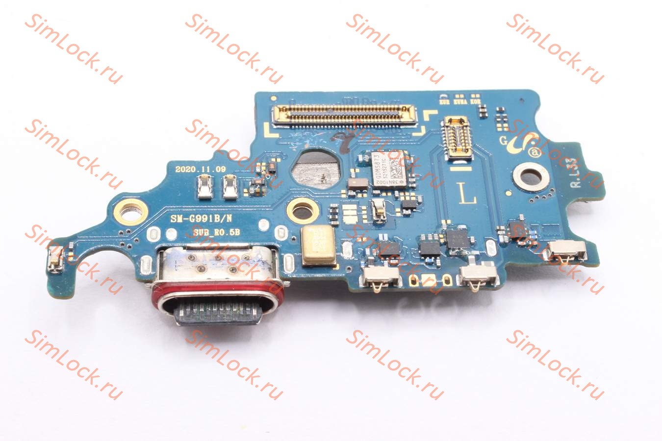 Нижняя плата (шлейф) Samsung G991B Galaxy S21 с разъемом зарядки и считывателем SIM, К-1