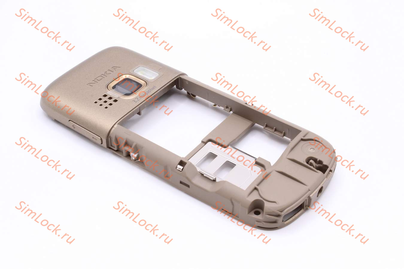 Nokia 6303i - средняя часть в сборе с разъемами зарядки и гарнитуры и модулем вспышки, оригинал, KHAKI GOLD
