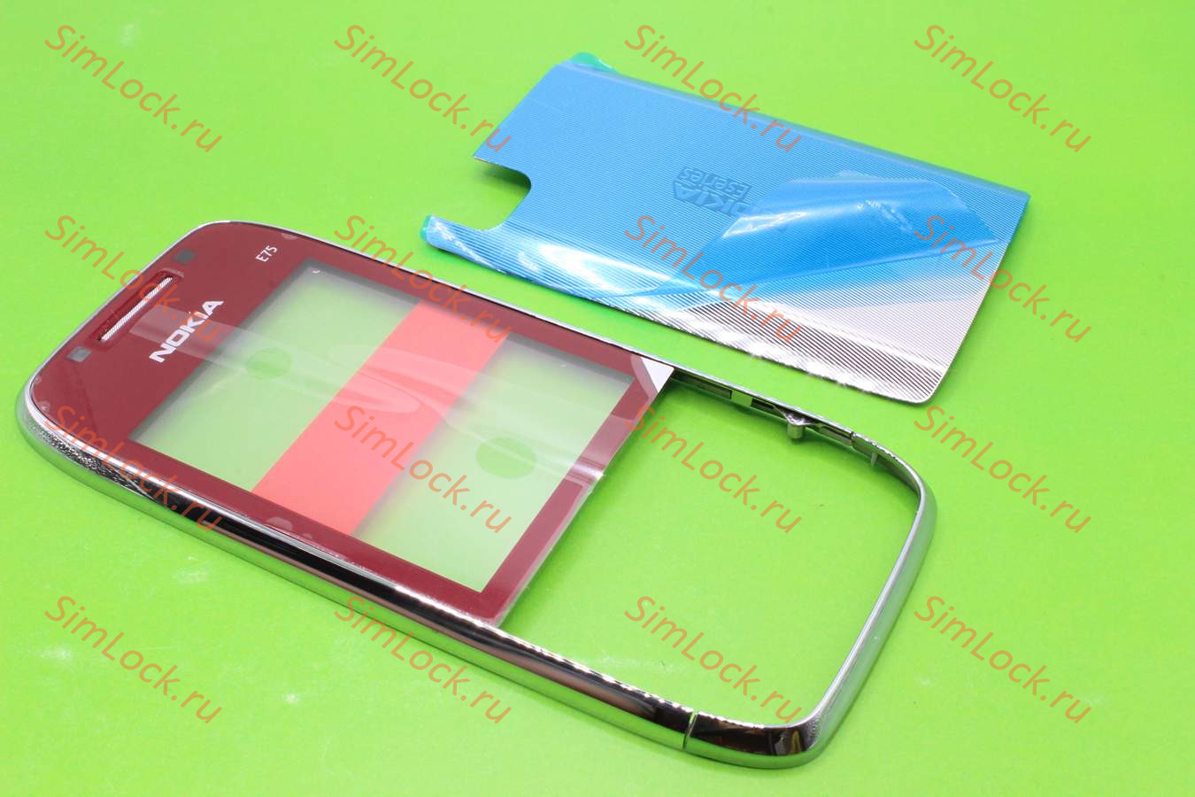 Nokia E75 - лицевая панель c красным стеклом и панелью АКБ