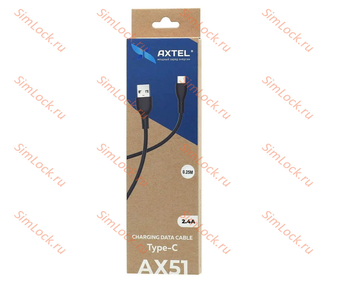 Кабель USB - Type-C Axtel AX51, 2.4A, 200см, черный