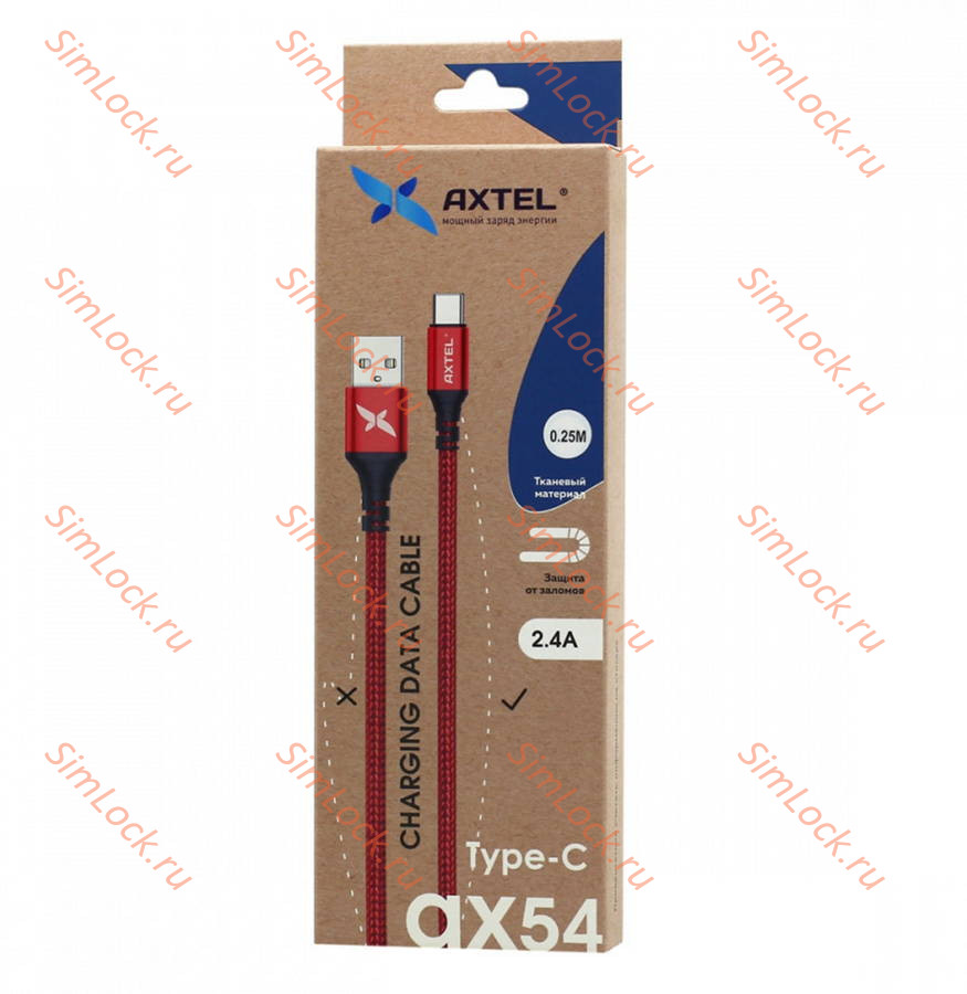 Кабель USB - Type-C Axtel AX54, 2.4A, 200см, красный