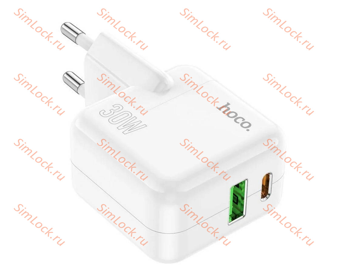 СЗУ HOCO C111A Lucky, белый, USB-A 18W QC3.0 и Type-C PD30W