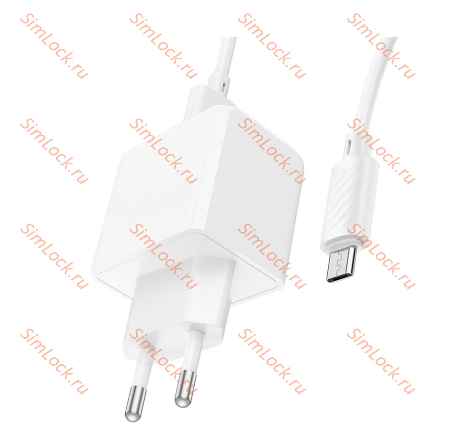 СЗУ HOCO CS11A Ocean, 2.1A, белый + кабель microUSB