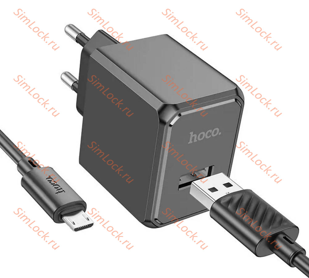 СЗУ HOCO CS11A Ocean, 2.1A, черный + кабель microUSB