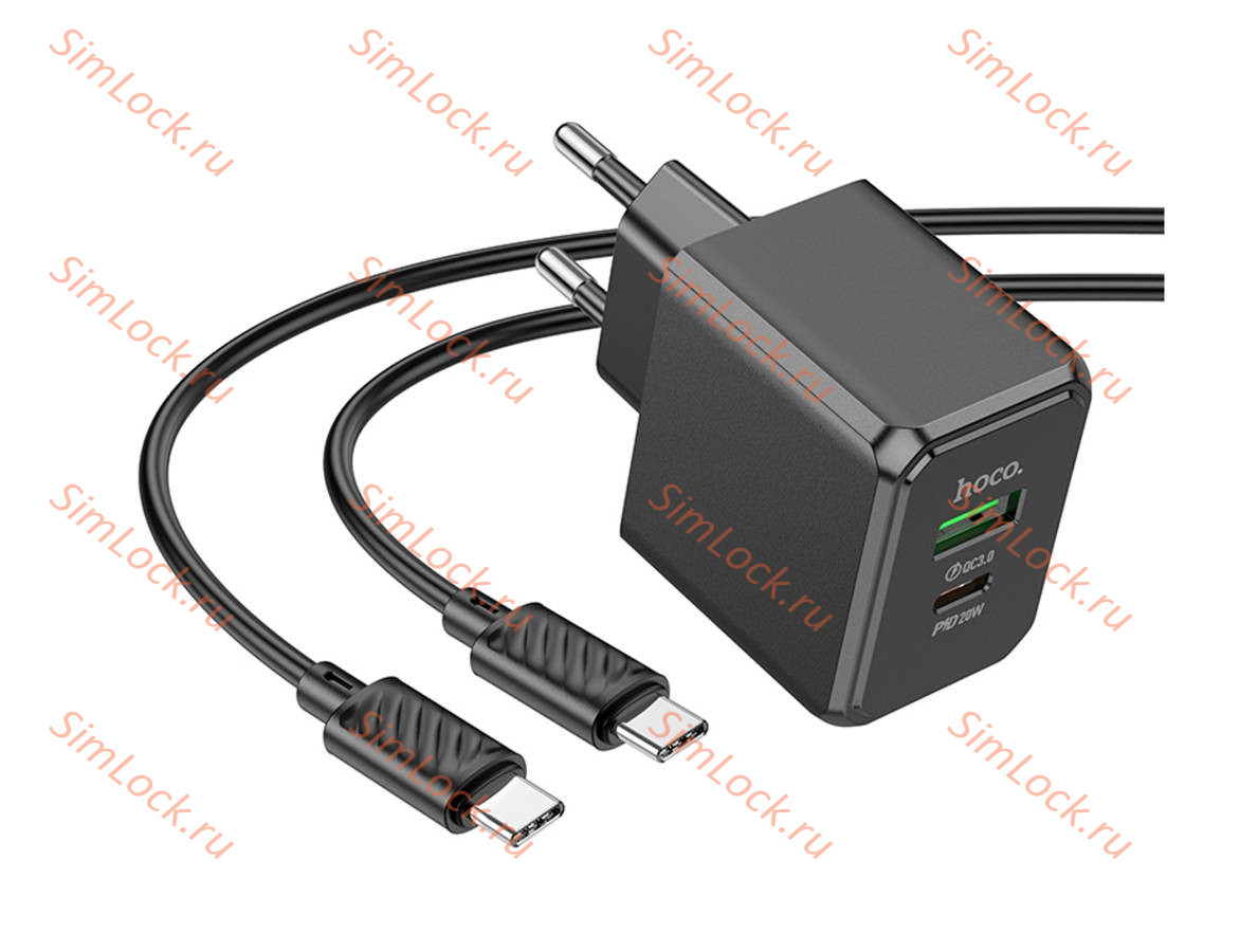 СЗУ HOCO CS14A Ocean, черный, USB-A 18W QC3.0 и USB-C PD20W + Кабель Type-C - Type-C