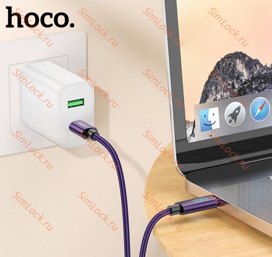 Кабель Type-C - Type-C HOCO U125 Benefit 100W с дисплеем, 120 см, черный