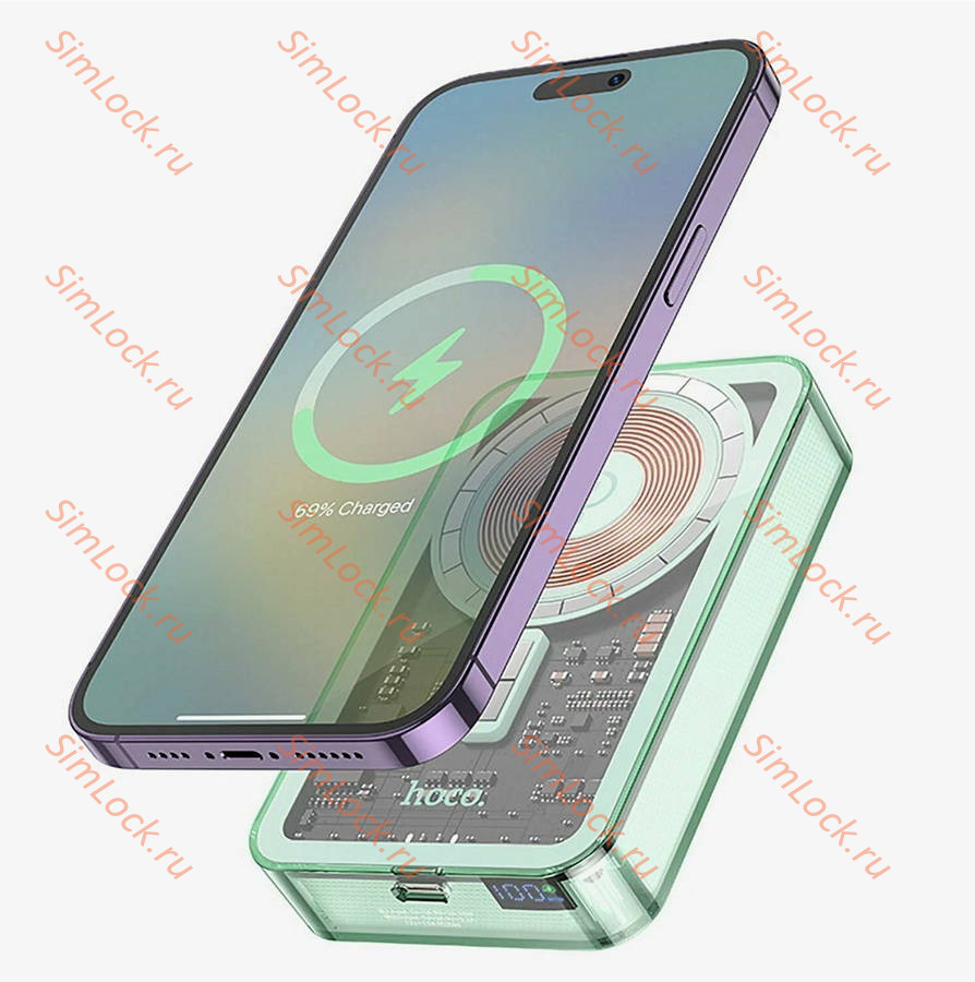 Внешний аккумулятор Hoco Q14A Ice Crystal PD20W, Magsafe, беспроводная зарядка, 10000 мАч, синий