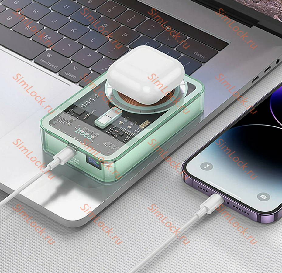 Внешний аккумулятор Hoco Q14A Ice Crystal PD20W, Magsafe, беспроводная зарядка, 10000 мАч, синий