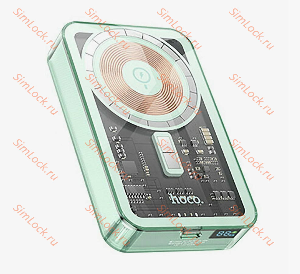 Внешний аккумулятор Hoco Q14A Ice Crystal PD20W, Magsafe, беспроводная зарядка, 10000 мАч, синий