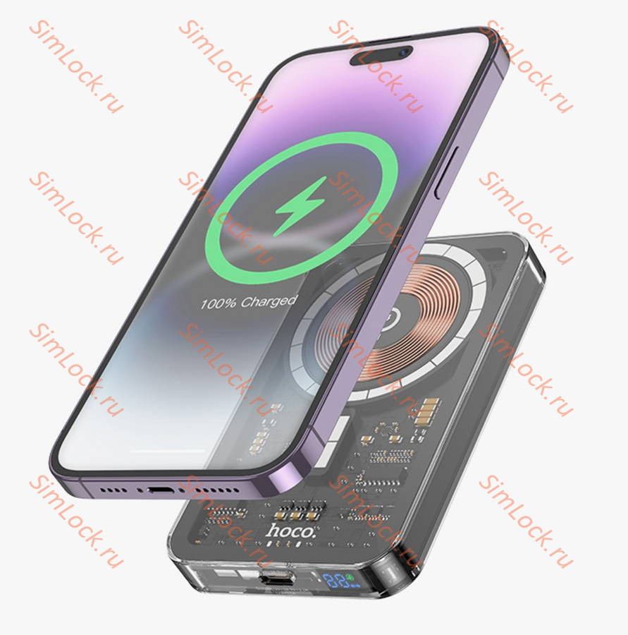 Внешний аккумулятор Hoco Q14A Ice Crystal PD20W, Magsafe, беспроводная зарядка, 10000 мАч, черный