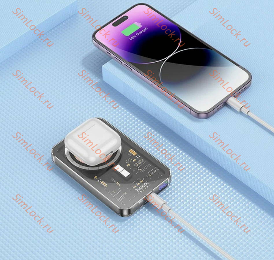 Внешний аккумулятор Hoco Q14A Ice Crystal PD20W, Magsafe, беспроводная зарядка, 10000 мАч, черный