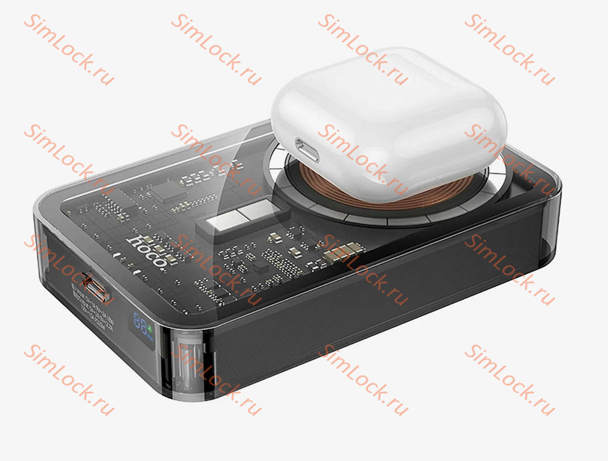Внешний аккумулятор Hoco Q14A Ice Crystal PD20W, Magsafe, беспроводная зарядка, 10000 мАч, черный