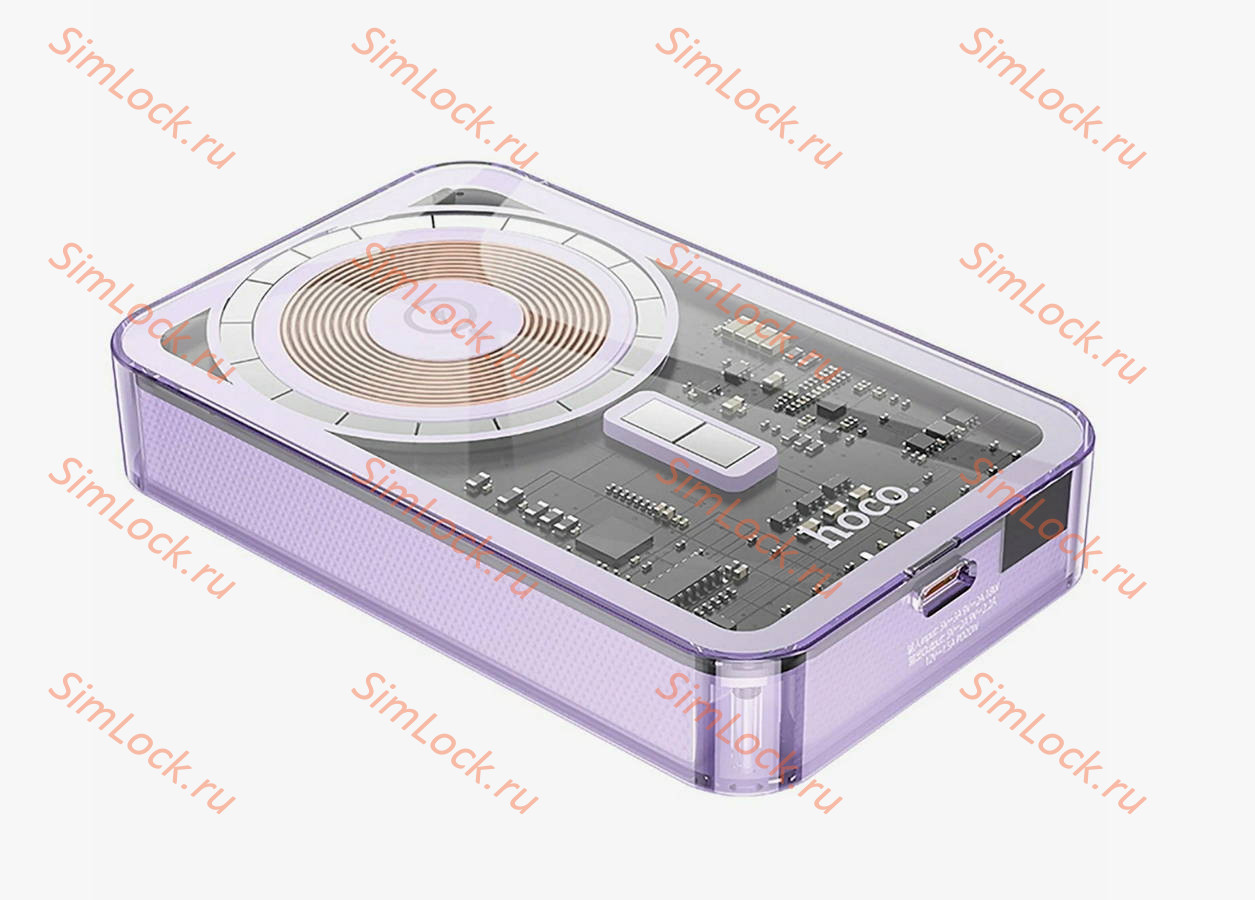 Внешний аккумулятор Hoco Q14A Ice Crystal PD20W, Magsafe, беспроводная зарядка, 10000 мАч, фиолетовый