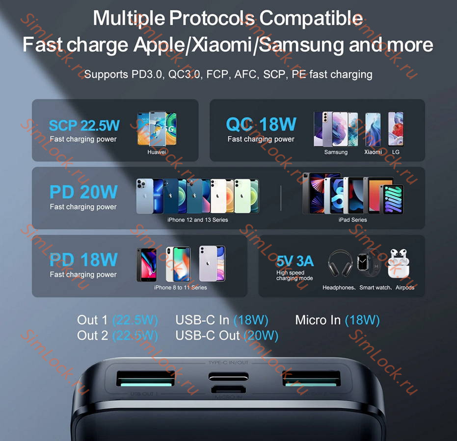 Внешний аккумулятор JoyRoom JR-QP193, 22.5W, 30000 мАч, черный