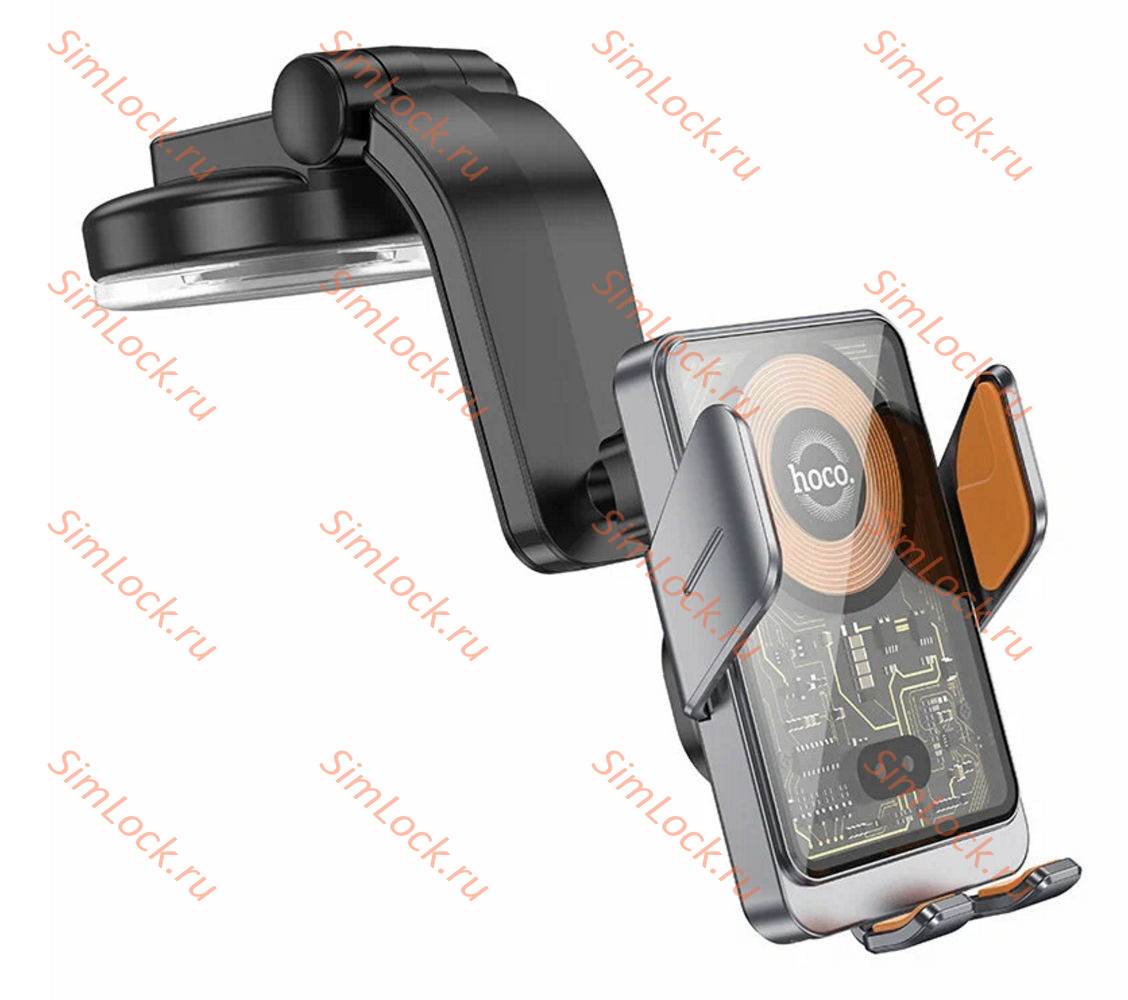 Автомобильный держатель Hoco HW8, на приборную панель, с беспроводной зарядкой 15W, прозрачный, серый металлик