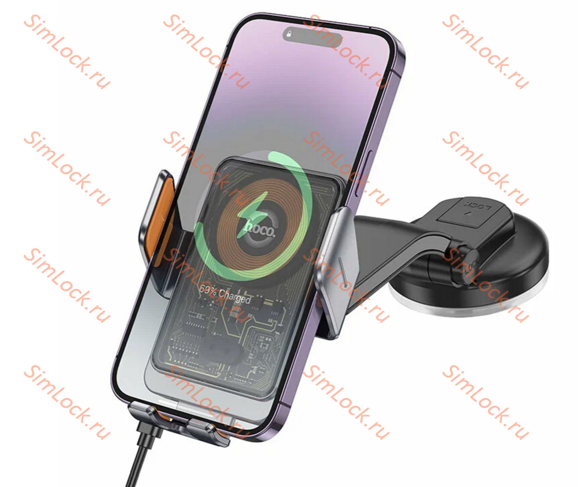 Автомобильный держатель Hoco HW8, на приборную панель, с беспроводной зарядкой 15W, прозрачный, серый металлик