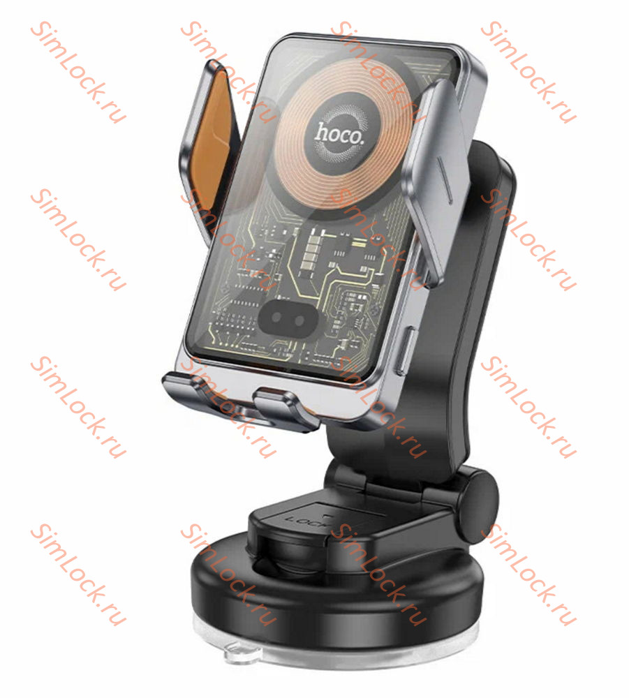 Автомобильный держатель Hoco HW8, на приборную панель, с беспроводной зарядкой 15W, прозрачный, серый металлик