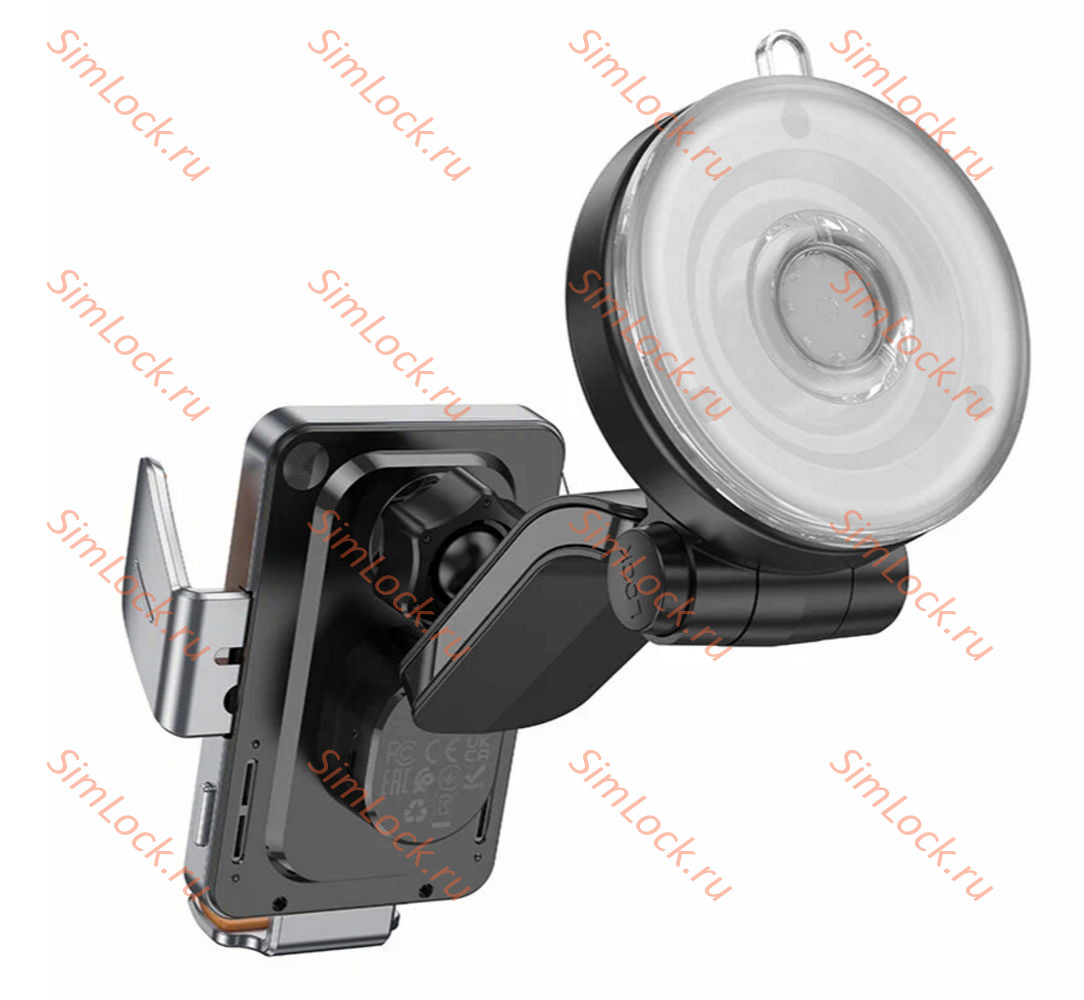 Автомобильный держатель Hoco HW8, на приборную панель, с беспроводной зарядкой 15W, прозрачный, серый металлик