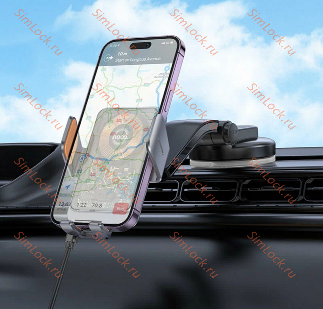 Автомобильный держатель Hoco HW8, на приборную панель, с беспроводной зарядкой 15W, прозрачный, серый металлик