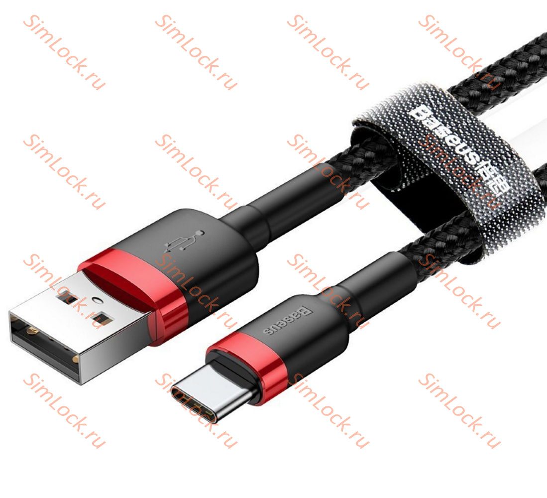 Кабель USB - Type-C Baseus Cafule 3A 100см Black+Red, CATKLF-B91