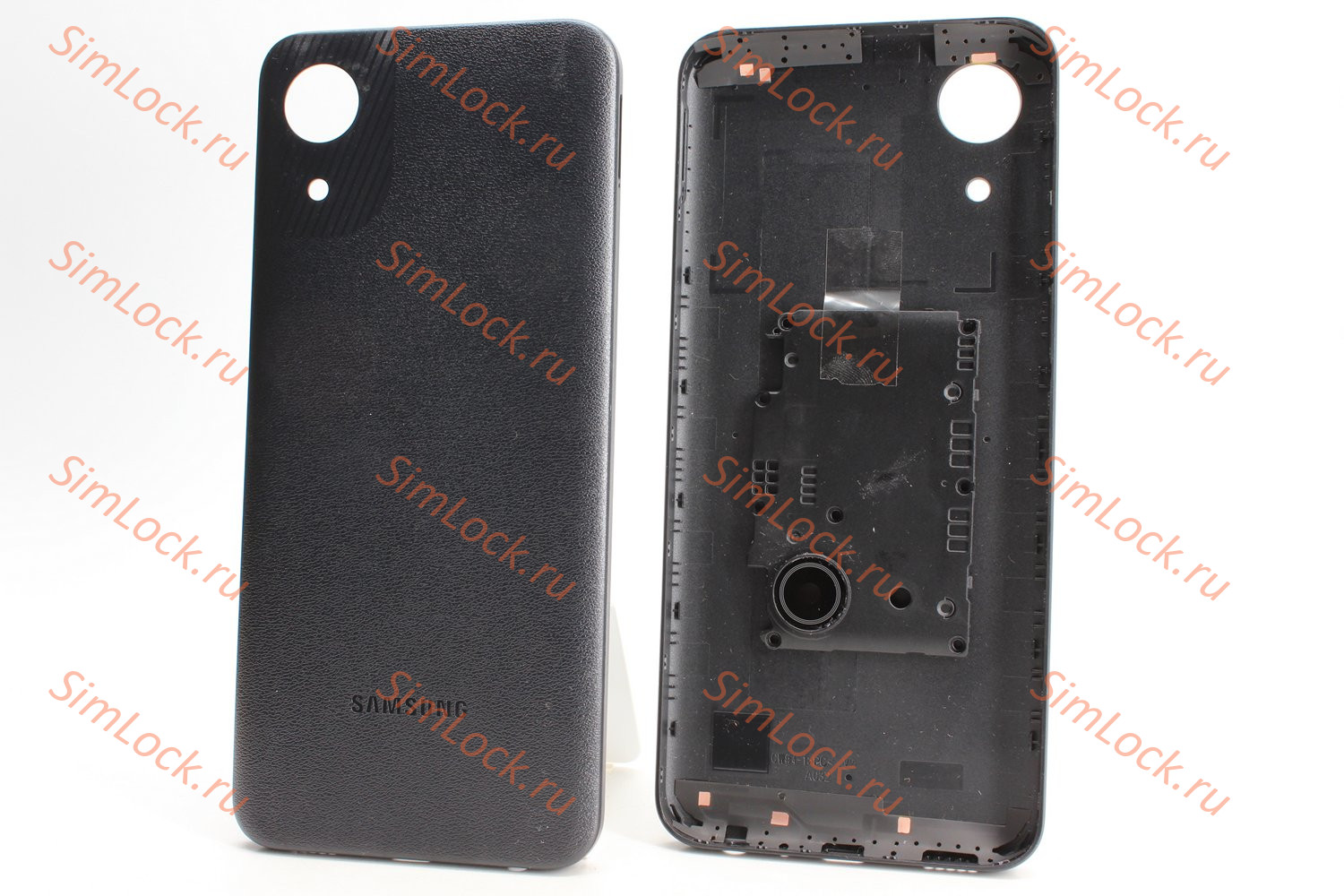 Задняя крышка Samsung A032 Galaxy A03 Core со стеклом камеры, черный, К-1