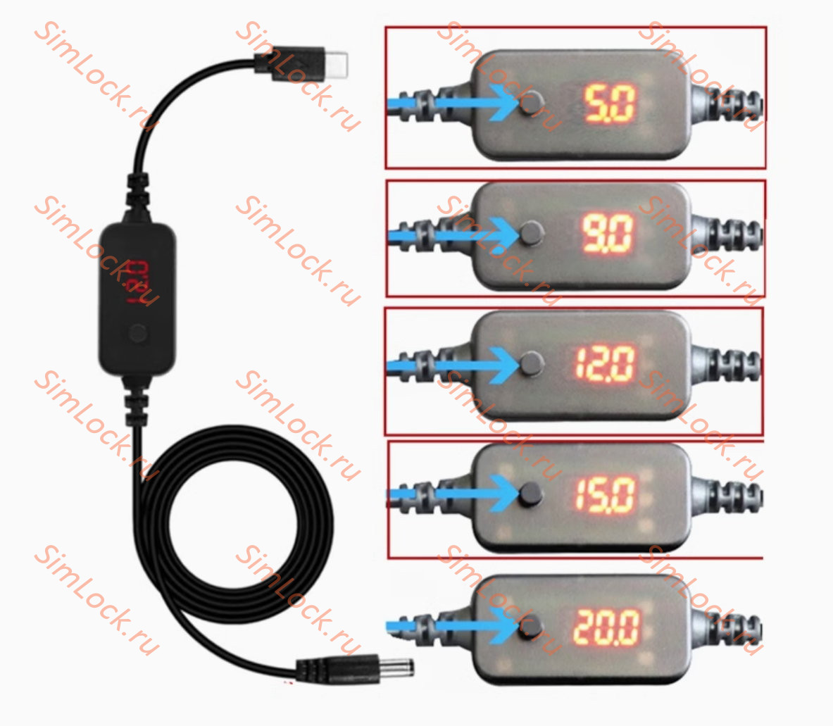 Кабель USB-C - DC5.5x2.5 с PD триггером и комплектом коннекторов