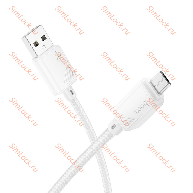 Кабель USB - micro USB HOCO X113, тканевая оплетка, 100см, 2.4А, белый