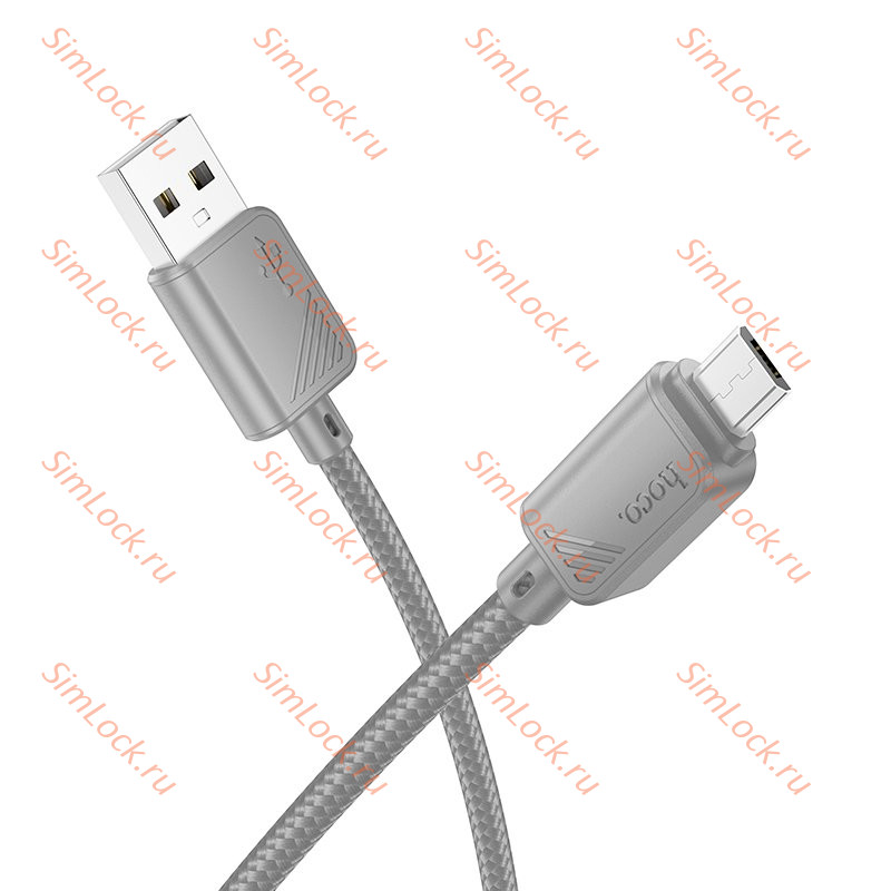 Кабель USB - micro USB HOCO X113, тканевая оплетка, 100см, 2.4А, серый