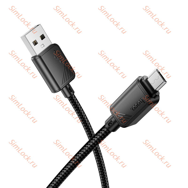 Кабель USB - micro USB HOCO X113, тканевая оплетка, 100см, 2.4А, черный