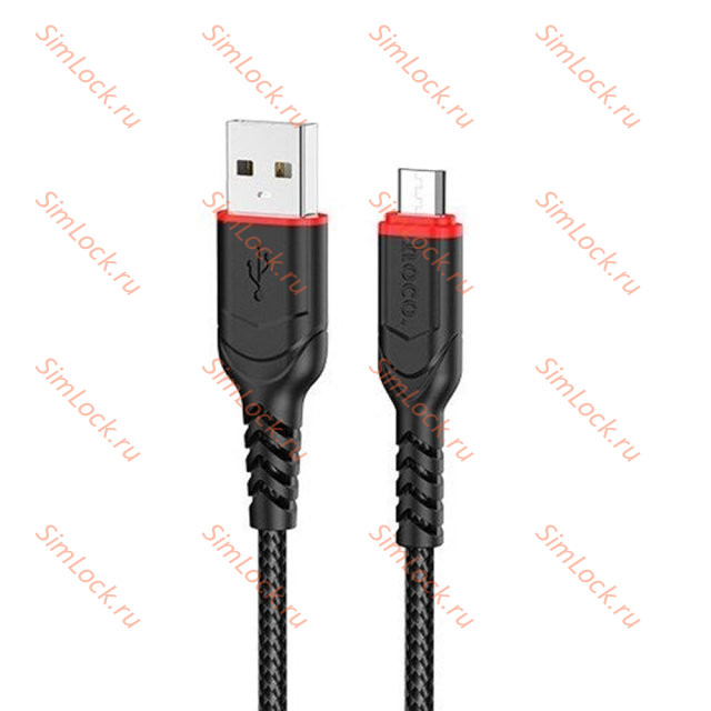 Кабель USB - micro USB HOCO X59, тканевая оплетка, 100см, 2.4А, черный