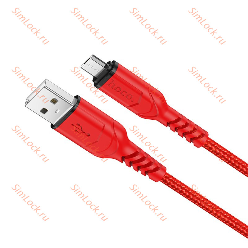 Кабель USB - micro USB HOCO X59, тканевая оплетка, 200см, 2.4А, красный