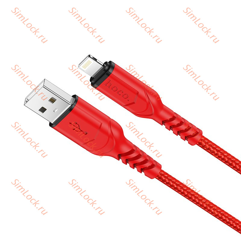 Кабель USB - Lightning HOCO X59, 2.4А, тканевая оплетка 100см, красный