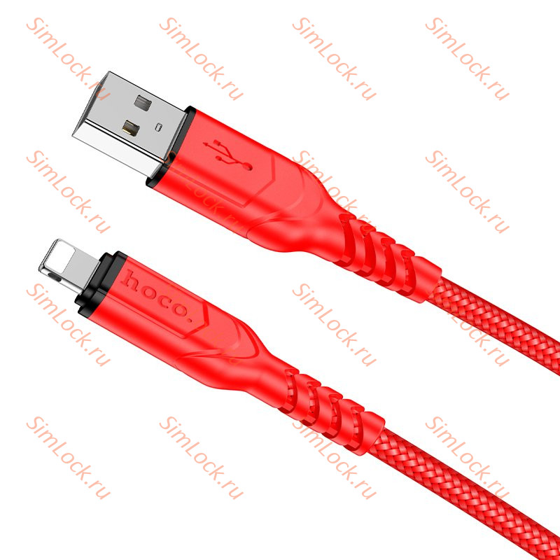 Кабель USB - Lightning HOCO X59, 2.4А, тканевая оплетка 200см, красный