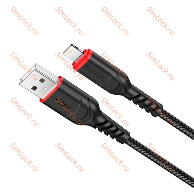 Кабель USB - Lightning HOCO X59, 2.4А, тканевая оплетка 200см, черный