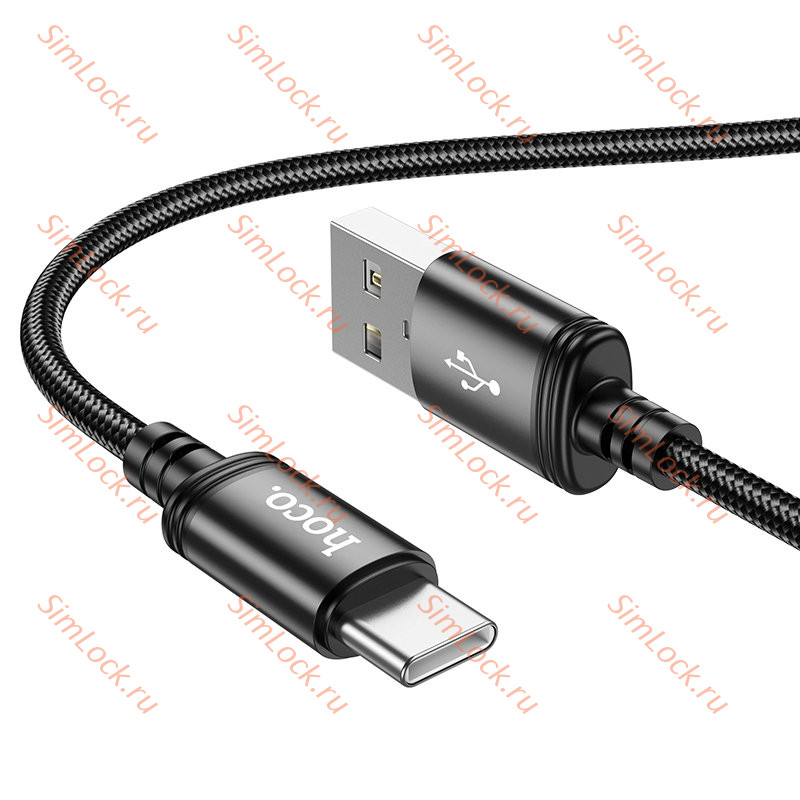 Кабель USB - Type-C HOCO X89, 3A, тканевая оплетка, 200см, черный