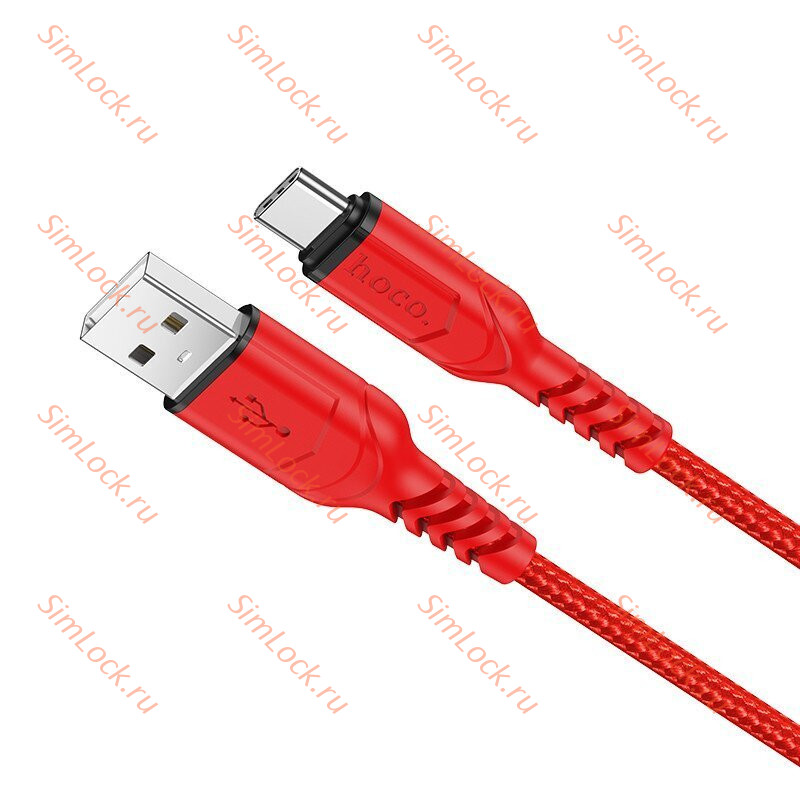 Кабель USB - Type-C HOCO X59, 3A, тканевая оплетка, 100см, красный