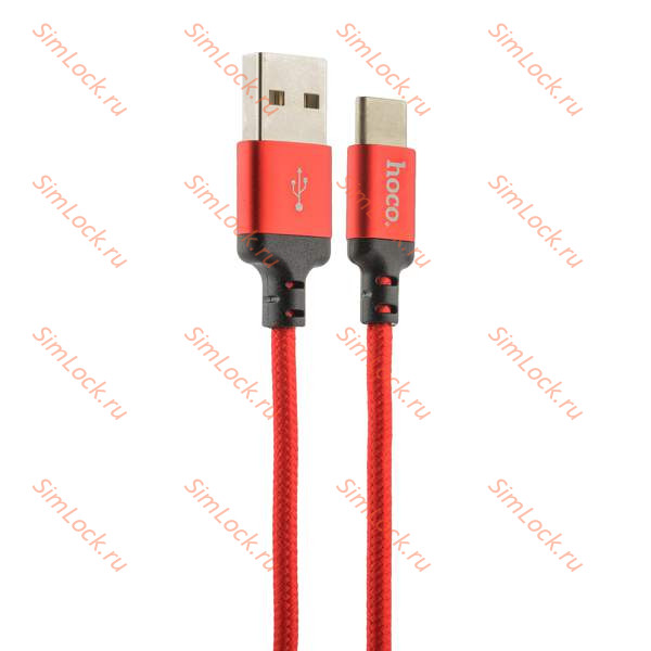 Кабель USB - Type-C HOCO X14, 3A, тканевая оплетка, 200см, красный