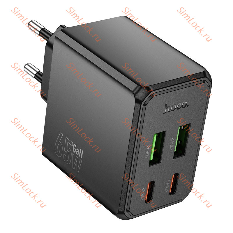 СЗУ HOCO CS19A, 3A, черный, 2xUSB QC3.0 и 2xType-C PD65W