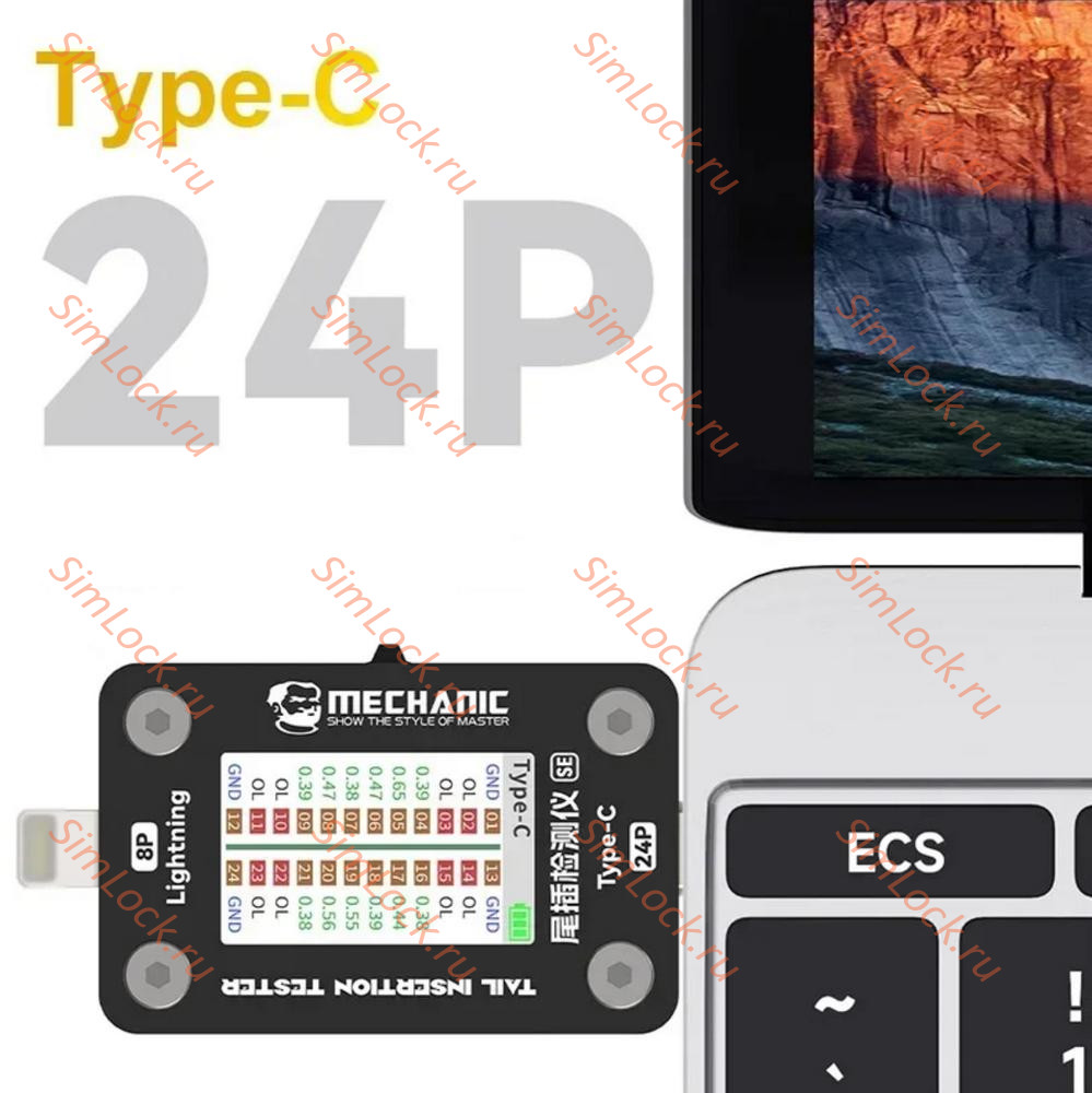 Тестер Mechanic T-824SE для проверки разъемов Type-C и Lightning без разбора телефона