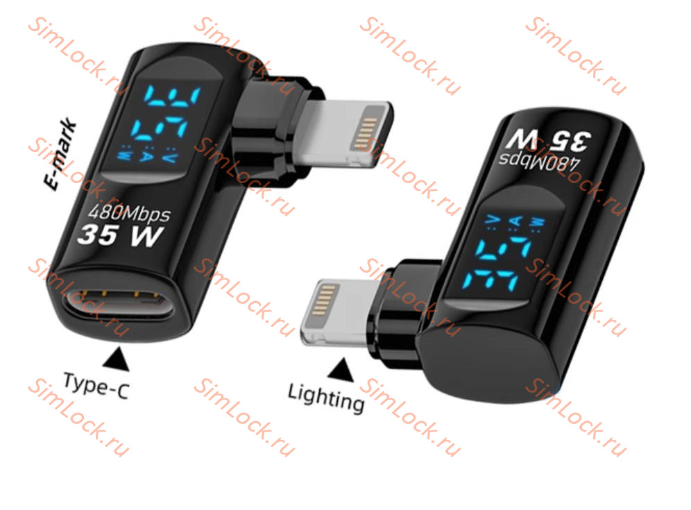 Мини тестер Г-образный Lightning папа - Type-C мама, 35W