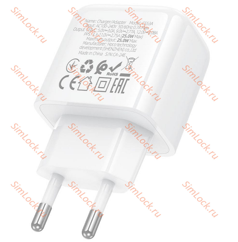 СЗУ HOCO CS53A, 3A, белый, Type-C, PD25W, QC3.0