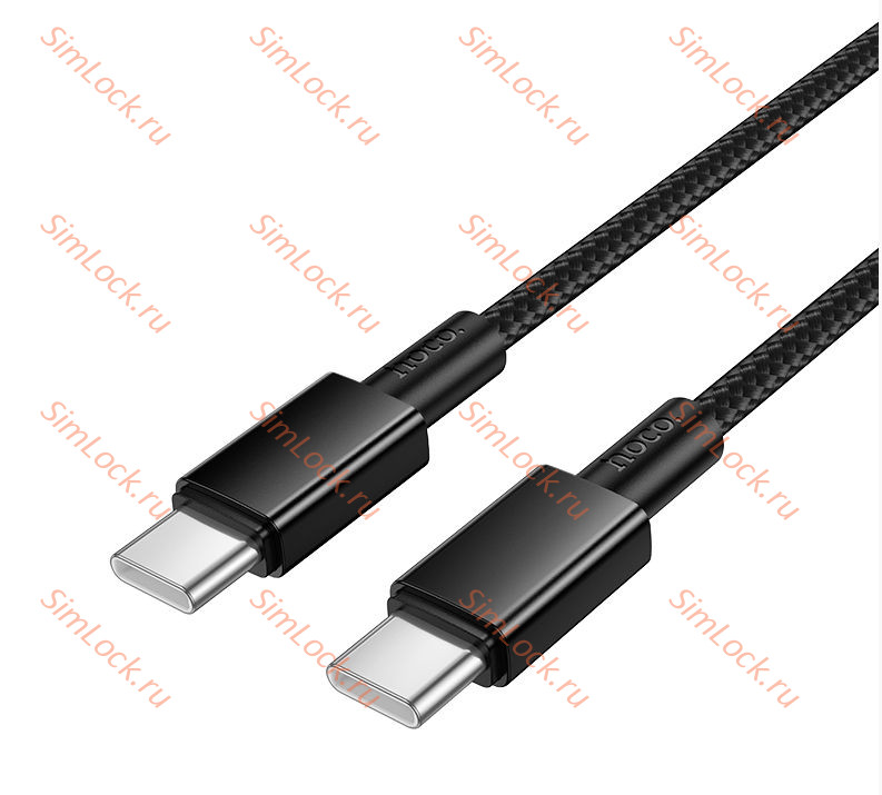 Кабель Type-C - Type-C HOCO X119, 3A, 60W, тканевая оплетка, 100см, черный