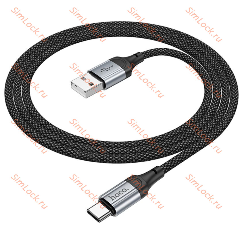 Кабель USB - Type-C HOCO X101, тканевая оплетка, 3A, 100см, черный