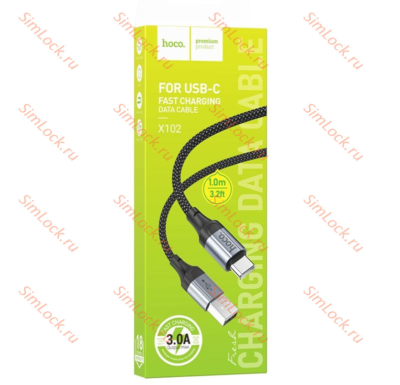 Кабель USB - Type-C HOCO X101, тканевая оплетка, 3A, 100см, черный