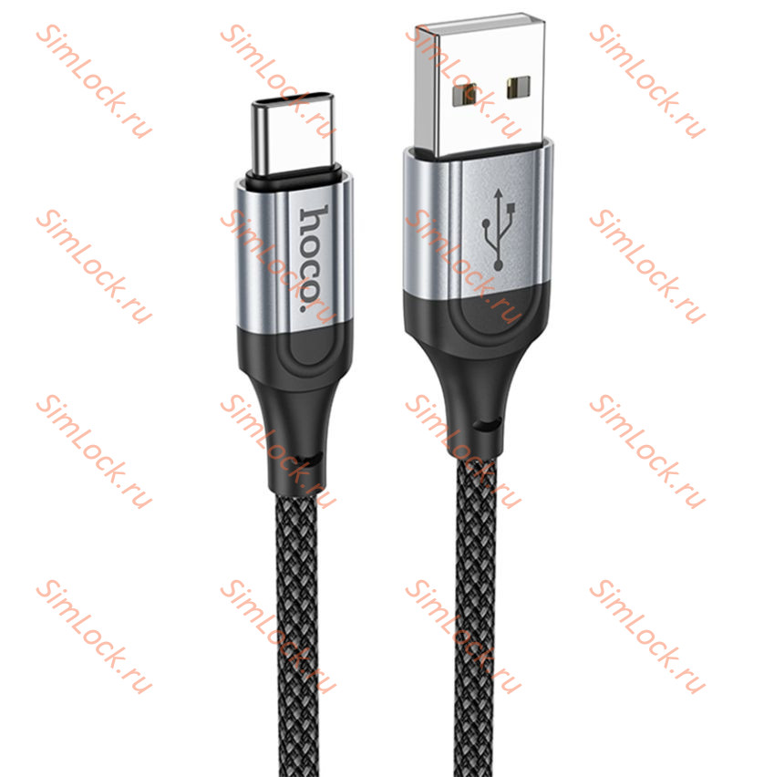 Кабель USB - Type-C HOCO X101, тканевая оплетка, 3A, 100см, черный