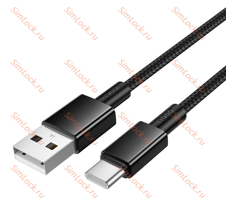 Кабель USB - Type-C HOCO X119, тканевая оплетка, 3A, 100см, черный