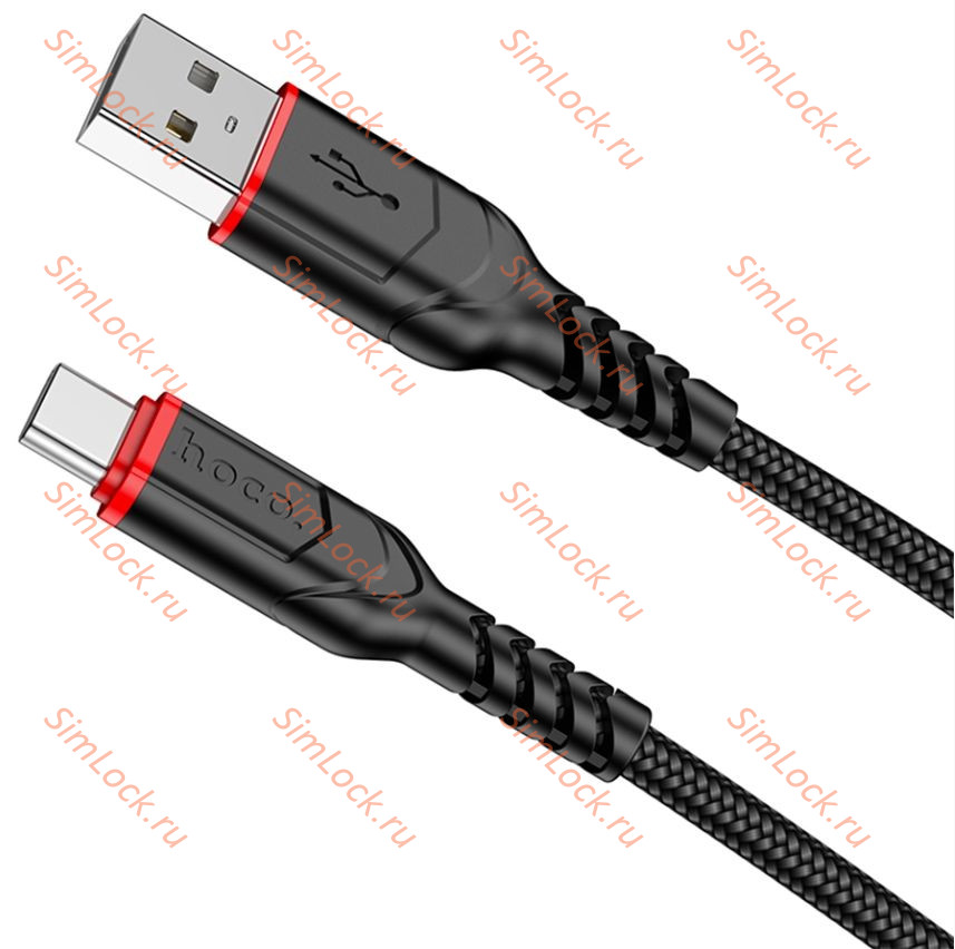 Кабель USB - Type-C HOCO X59, 3A, тканевая оплетка, 200см, черный