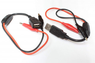 Кабель USB-A(F), USB-A(M), с крокодилами, провод 2x18AWG, ток до 6А