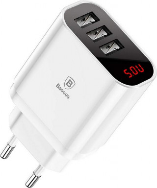 СЗУ Baseus Mirror Lake Intelligent Digital Display 3 USB, 3.4A, белый, CCALL-BH02