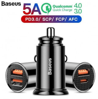 АЗУ Baseus Circular Plastic A+A 30W Dual QC3.0 Quick Car Charger, QC3.0, SCP, FCP, AFC, черный, CCALL-YD01